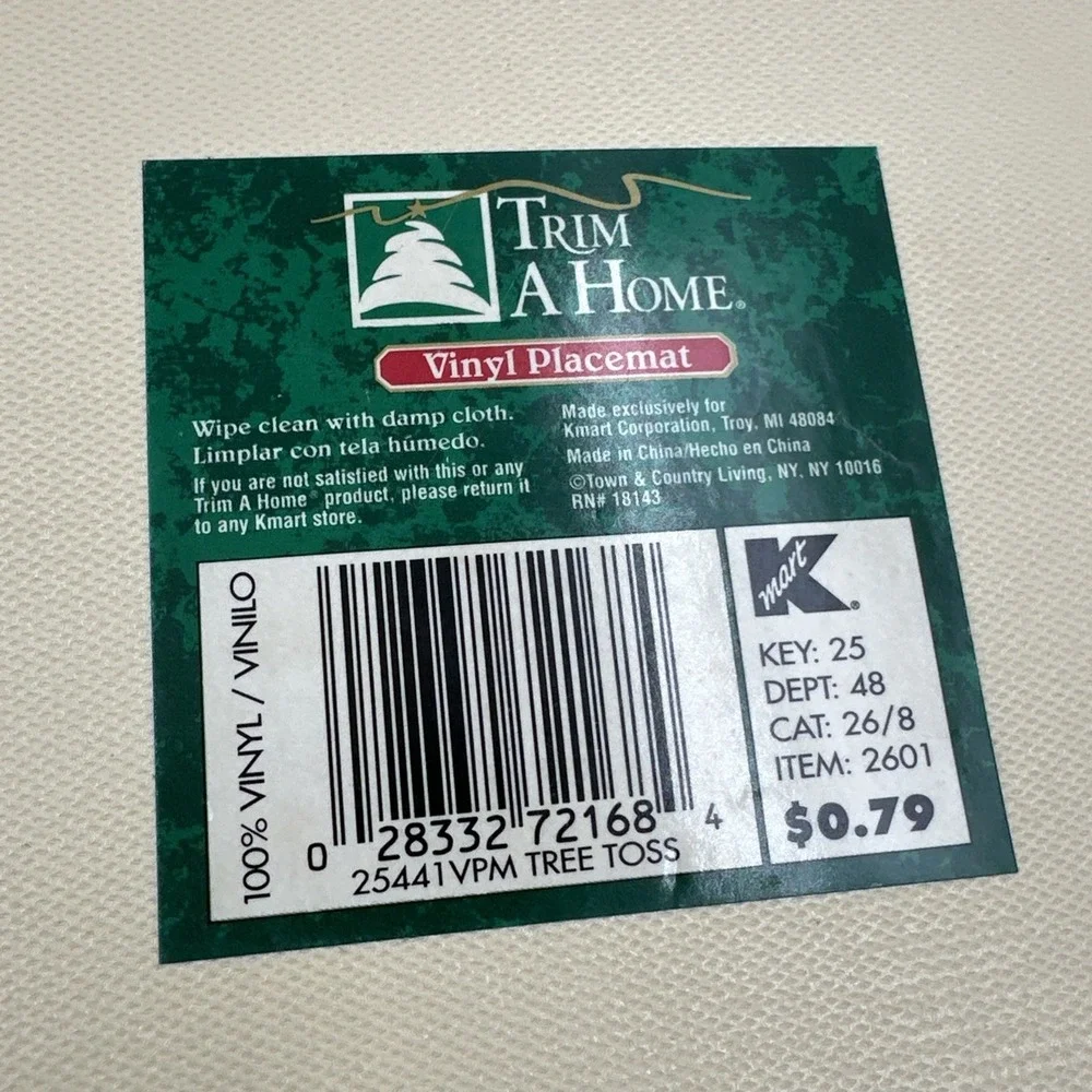 Set of 4 Vintage Trim a Home Vinyl Placemats Christmas Tree Hearts Stars Holiday